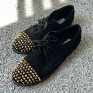 Black Suede Gold Studded Steve Madden Flats